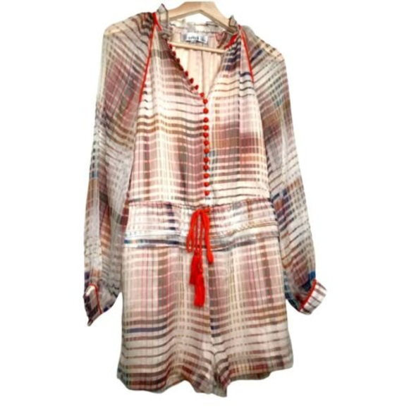 Anthropologie Adelyn Rae Grid Graphic Romper Ruffle Lined Size Small - Picture 3 of 12